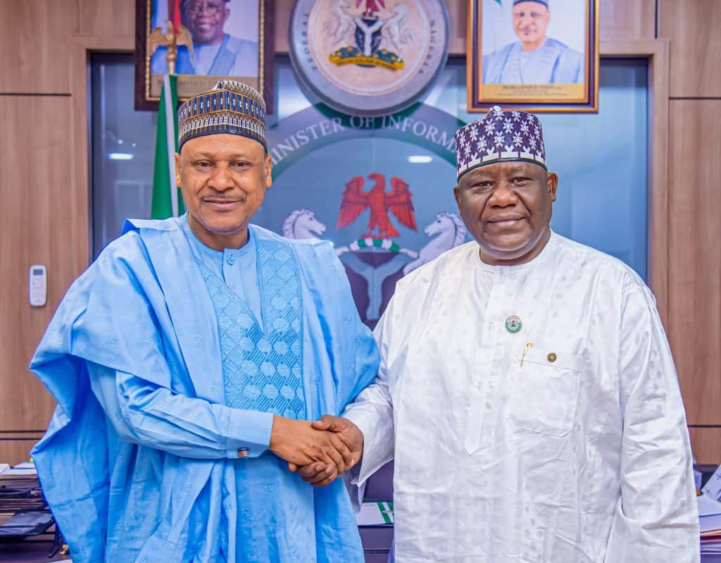 (R–L) The Honourable Minister of Information and National Orientation, Mohammed Idris, fnipr, and the Director-General of the Bureau of Public Service Reforms (BPSR), Dr. Dasuki Ibrahim Arabi, during a courtesy visit by the Director-General to the Honourable Minister on February 25, 2026, in Abuja. Photo: Khalid Ahmed